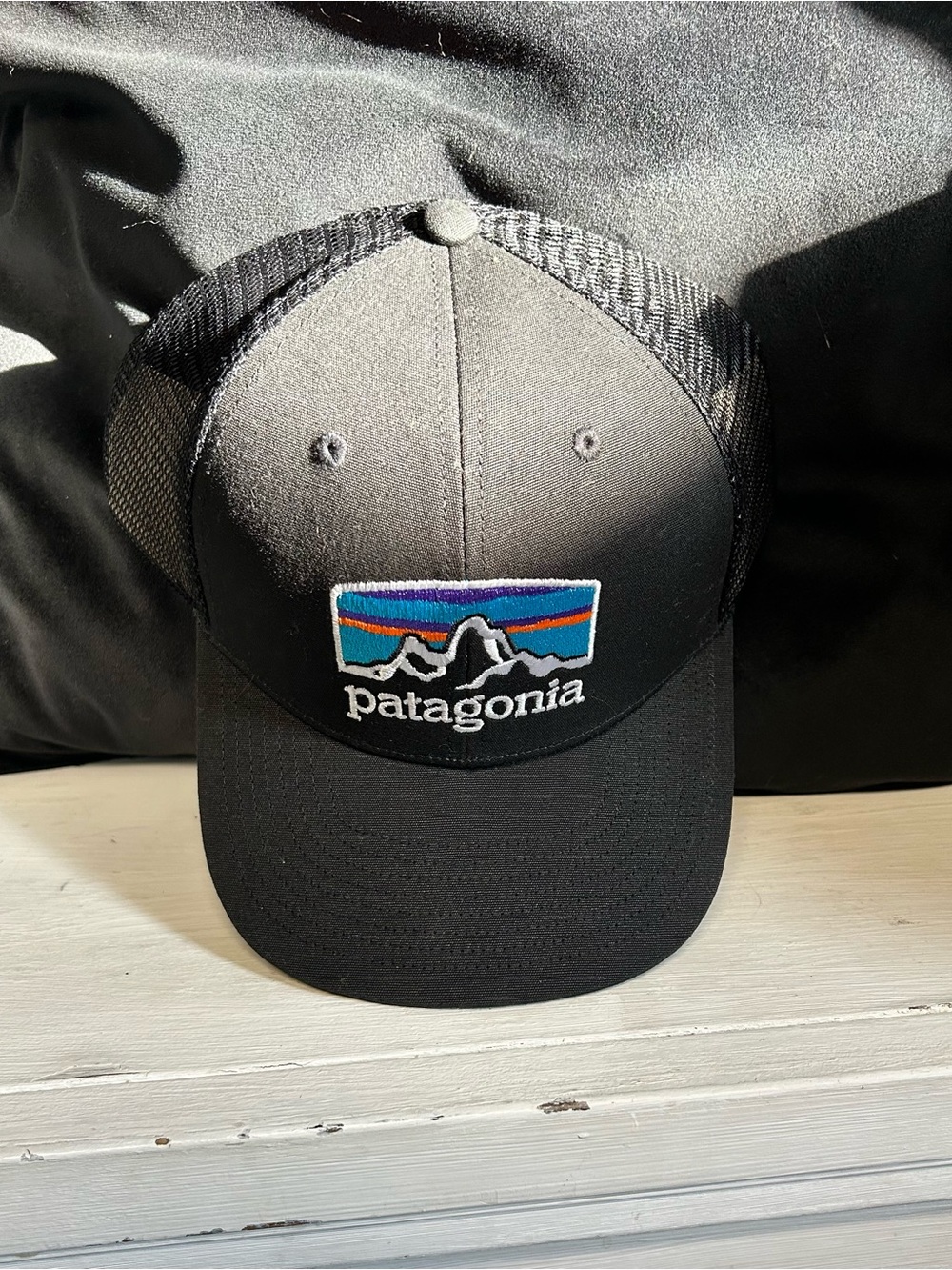 Fitz Roy horizons Patagonia Black Trucker Hat with Mesh Back